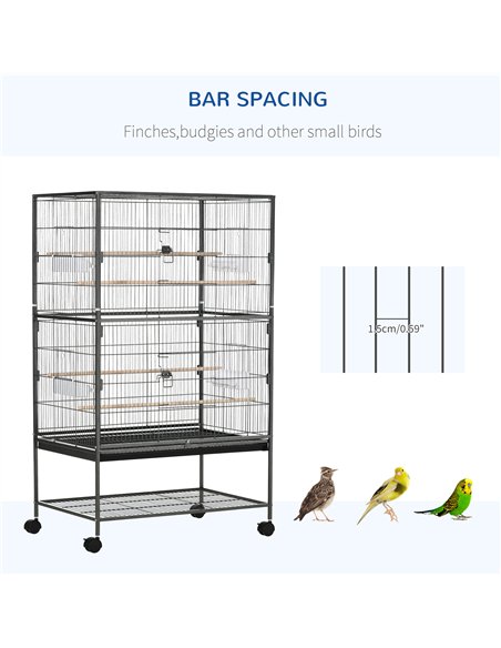 PawHut Large Bird Cage Budgie Cage for Finch Canaries Parakeet with Rolling Stand, Slide-out Tray, Storage Shelf, Food Container - pic 157916 | FastDaddyshop