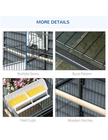 PawHut Large Bird Cage Budgie Cage for Finch Canaries Parakeet with Rolling Stand, Slide-out Tray, Storage Shelf, Food Container - pic 157917 | FastDaddyshop