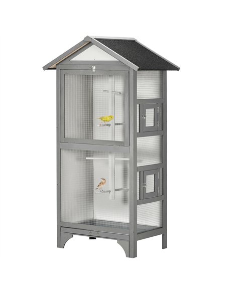 PawHut Wooden Outdoor Bird Cage, for Finches and Canaries, with Removable Tray, Asphalt Roof - Grey - pic 157920 | FastDaddyshop