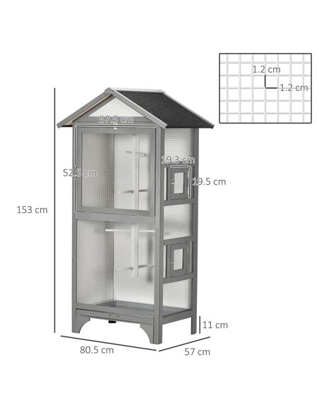 PawHut Wooden Outdoor Bird Cage, for Finches and Canaries, with Removable Tray, Asphalt Roof - Grey - pic 157922 | FastDaddyshop
