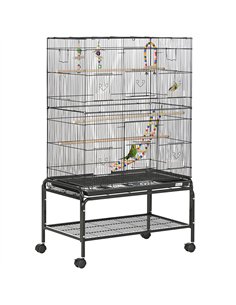 PawHut Large Bird Cage Budgie Cage with Stand, Toys, Wheels, Accessories, Storage Shelf for Canaries, Finches, Lovebirds, Parake