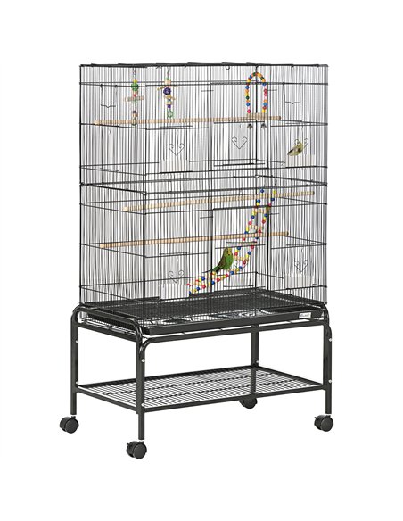 PawHut Large Bird Cage Budgie Cage with Stand, Toys, Wheels, Accessories, Storage Shelf for Canaries, Finches, Lovebirds, Parake - pic 157929 | FastDaddyshop