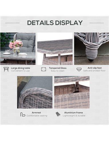 Outsunny Garden PE Rattan Dining Sofa Set, Outdoor 4 Seater Wicker Furniture, High Back Chairs with Cushions for Lawn, Backyard,