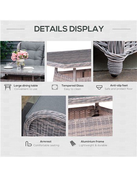 Outsunny Garden PE Rattan Dining Sofa Set, Outdoor 4 Seater Wicker Furniture, High Back Chairs with Cushions for Lawn, Backyard, - pic 15793 | FastDaddyshop