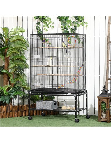 PawHut Large Bird Cage Budgie Cage with Stand, Toys, Wheels, Accessories, Storage Shelf for Canaries, Finches, Lovebirds, Parake