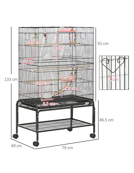PawHut Large Bird Cage Budgie Cage with Stand, Toys, Wheels, Accessories, Storage Shelf for Canaries, Finches, Lovebirds, Parake - pic 157931 | FastDaddyshop