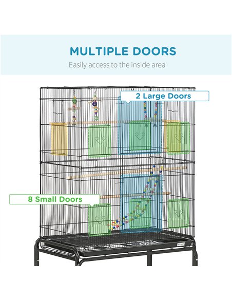 PawHut Large Bird Cage Budgie Cage with Stand, Toys, Wheels, Accessories, Storage Shelf for Canaries, Finches, Lovebirds, Parake - pic 157932 | FastDaddyshop