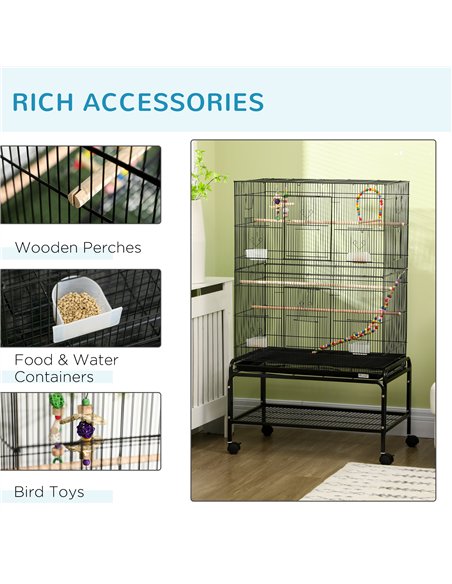 PawHut Large Bird Cage Budgie Cage with Stand, Toys, Wheels, Accessories, Storage Shelf for Canaries, Finches, Lovebirds, Parake - pic 157933 | FastDaddyshop