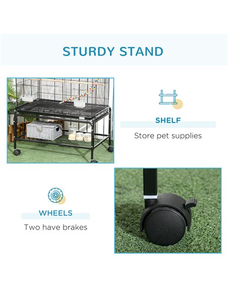 PawHut Large Bird Cage Budgie Cage with Stand, Toys, Wheels, Accessories, Storage Shelf for Canaries, Finches, Lovebirds, Parake - pic 157935 | FastDaddyshop
