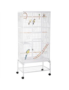 PawHut Large Bird Cage Budgie Cage 3 Tier Aviary with Stand Wheels, Toys, Ladders, Shelf for Canaries, Finches, Cockatiels, Para