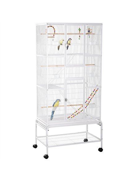 PawHut Large Bird Cage Budgie Cage 3 Tier Aviary with Stand Wheels, Toys, Ladders, Shelf for Canaries, Finches, Cockatiels, Para - pic 157938 | FastDaddyshop