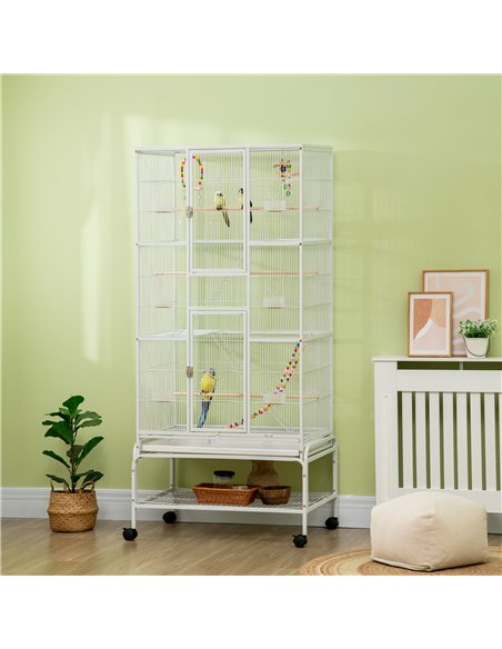 PawHut Large Bird Cage Budgie Cage 3 Tier Aviary with Stand Wheels, Toys, Ladders, Shelf for Canaries, Finches, Cockatiels, Para - pic 157939 | FastDaddyshop