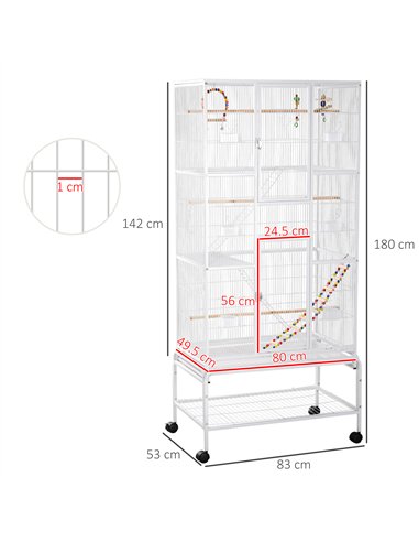 PawHut Large Bird Cage Budgie Cage 3 Tier Aviary with Stand Wheels, Toys, Ladders, Shelf for Canaries, Finches, Cockatiels, Para