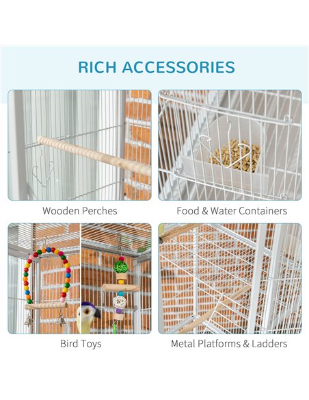 PawHut Large Bird Cage Budgie Cage 3 Tier Aviary with Stand Wheels, Toys, Ladders, Shelf for Canaries, Finches, Cockatiels, Para - pic 157942 | FastDaddyshop