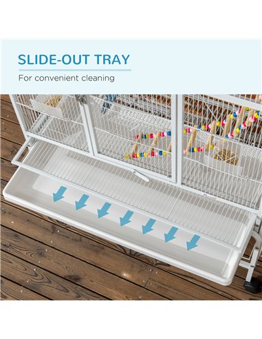 PawHut Large Bird Cage Budgie Cage 3 Tier Aviary with Stand Wheels, Toys, Ladders, Shelf for Canaries, Finches, Cockatiels, Para