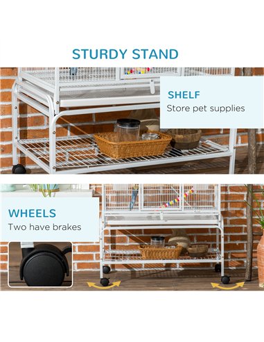 PawHut Large Bird Cage Budgie Cage 3 Tier Aviary with Stand Wheels, Toys, Ladders, Shelf for Canaries, Finches, Cockatiels, Para