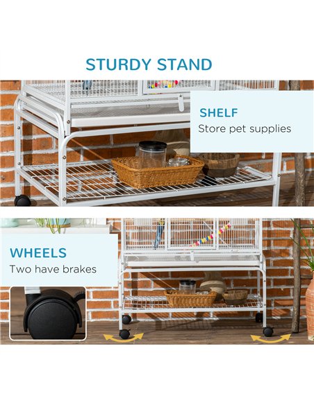 PawHut Large Bird Cage Budgie Cage 3 Tier Aviary with Stand Wheels, Toys, Ladders, Shelf for Canaries, Finches, Cockatiels, Para - pic 157944 | FastDaddyshop