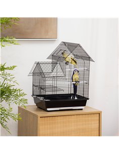 PawHut Metal Bird Cage for Finch, Canary w/ Food Containers, Swing Ring, Tray Handle, 39 x 33 x 47cm 2