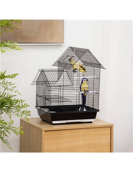 PawHut Metal Bird Cage for Finch, Canary w/ Food Containers, Swing Ring, Tray Handle, 39 x 33 x 47cm - pic 157948 | FastDaddyshop