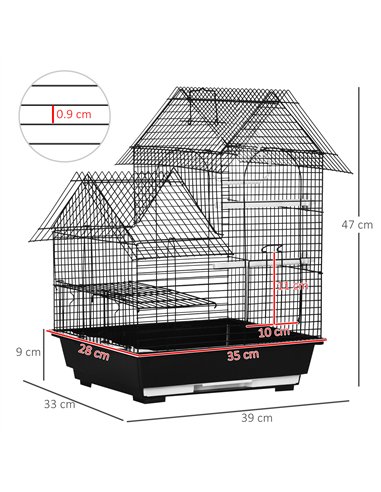PawHut Metal Bird Cage for Finch, Canary w/ Food Containers, Swing Ring, Tray Handle, 39 x 33 x 47cm