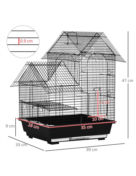 PawHut Metal Bird Cage for Finch, Canary w/ Food Containers, Swing Ring, Tray Handle, 39 x 33 x 47cm - pic 157949 | FastDaddyshop