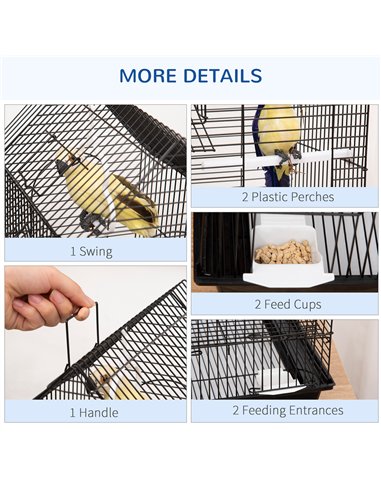 PawHut Metal Bird Cage for Finch, Canary w/ Food Containers, Swing Ring, Tray Handle, 39 x 33 x 47cm
