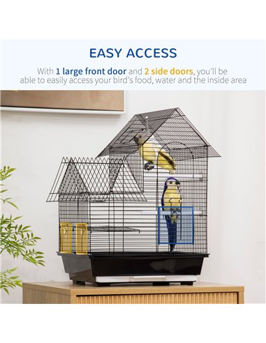 PawHut Metal Bird Cage for Finch, Canary w/ Food Containers, Swing Ring, Tray Handle, 39 x 33 x 47cm