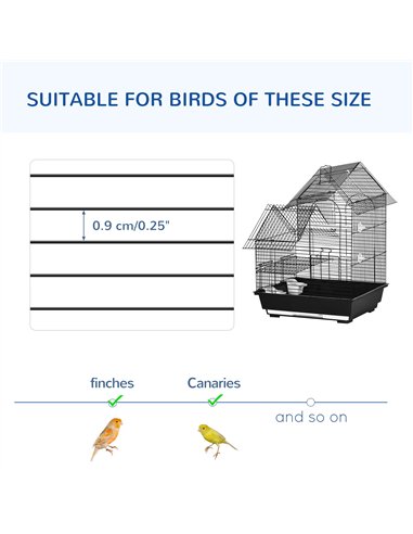 PawHut Metal Bird Cage for Finch, Canary w/ Food Containers, Swing Ring, Tray Handle, 39 x 33 x 47cm