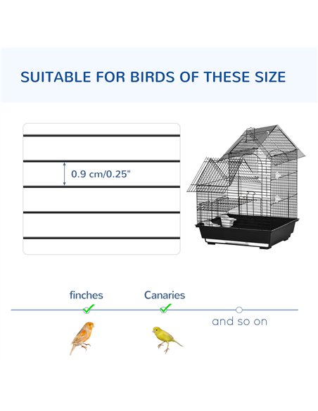 PawHut Metal Bird Cage for Finch, Canary w/ Food Containers, Swing Ring, Tray Handle, 39 x 33 x 47cm - pic 157953 | FastDaddyshop