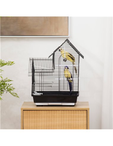 PawHut Metal Bird Cage for Finch, Canary w/ Food Containers, Swing Ring, Tray Handle, 39 x 33 x 47cm
