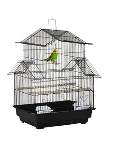 PawHut Metal Bird Cage with Plastic Swing Perch Food Container Tray Handle for Finch Canary Budgie 43.5 x 33 x 63 cm, Black