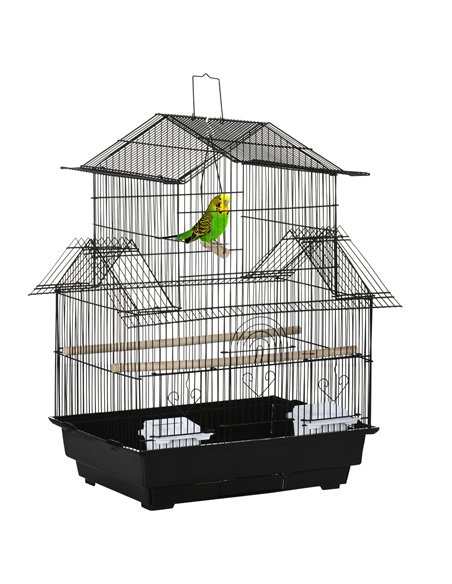 PawHut Metal Bird Cage with Plastic Swing Perch Food Container Tray Handle for Finch Canary Budgie 43.5 x 33 x 63 cm, Black - pic 157956 | FastDaddyshop