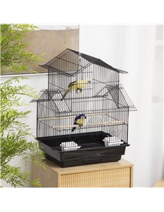 PawHut Metal Bird Cage with Plastic Swing Perch Food Container Tray Handle for Finch Canary Budgie 43.5 x 33 x 63 cm, Black 2