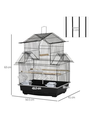 PawHut Metal Bird Cage with Plastic Swing Perch Food Container Tray Handle for Finch Canary Budgie 43.5 x 33 x 63 cm, Black