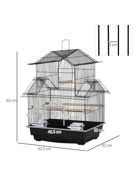 PawHut Metal Bird Cage with Plastic Swing Perch Food Container Tray Handle for Finch Canary Budgie 43.5 x 33 x 63 cm, Black - pic 157958 | FastDaddyshop