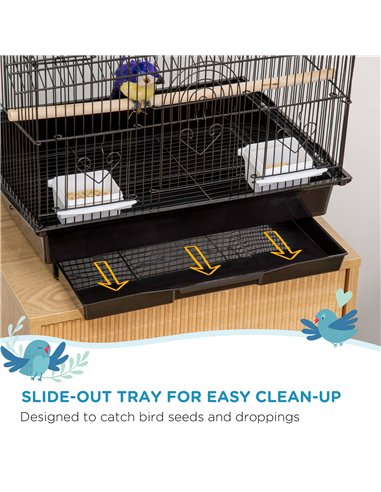 PawHut Metal Bird Cage with Plastic Swing Perch Food Container Tray Handle for Finch Canary Budgie 43.5 x 33 x 63 cm, Black