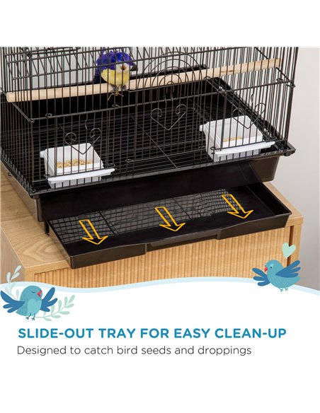 PawHut Metal Bird Cage with Plastic Swing Perch Food Container Tray Handle for Finch Canary Budgie 43.5 x 33 x 63 cm, Black - pic 157960 | FastDaddyshop