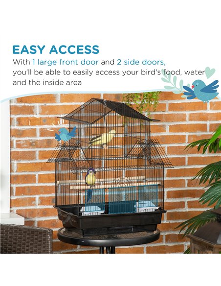 PawHut Metal Bird Cage with Plastic Swing Perch Food Container Tray Handle for Finch Canary Budgie 43.5 x 33 x 63 cm, Black - pic 157961 | FastDaddyshop