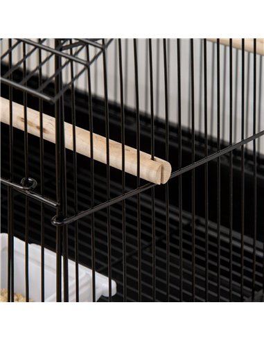 PawHut Metal Bird Cage with Plastic Swing Perch Food Container Tray Handle for Finch Canary Budgie 43.5 x 33 x 63 cm, Black