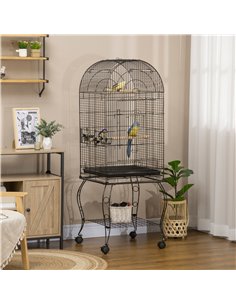 PawHut 1.53(m) Bird Cage, Pet Viary, Feeding Stand, with Wheels, Perch 2