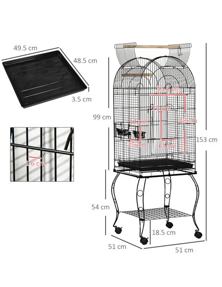 PawHut 1.53(m) Bird Cage, Pet Viary, Feeding Stand, with Wheels, Perch - pic 157967 | FastDaddyshop