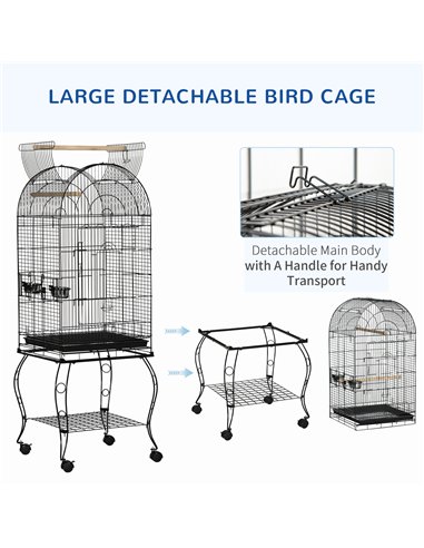 PawHut 1.53(m) Bird Cage, Pet Viary, Feeding Stand, with Wheels, Perch