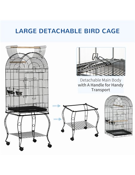 PawHut 1.53(m) Bird Cage, Pet Viary, Feeding Stand, with Wheels, Perch - pic 157968 | FastDaddyshop