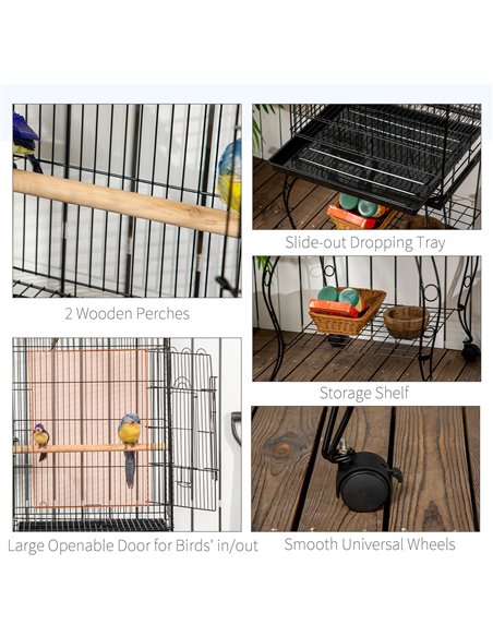 PawHut 1.53(m) Bird Cage, Pet Viary, Feeding Stand, with Wheels, Perch - pic 157969 | FastDaddyshop