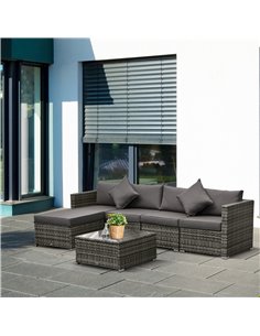 Outsunny 6 Pieces All-weather Rattan Corner Sofa Set with Coffee Table & Cushions, Mixed Grey 2