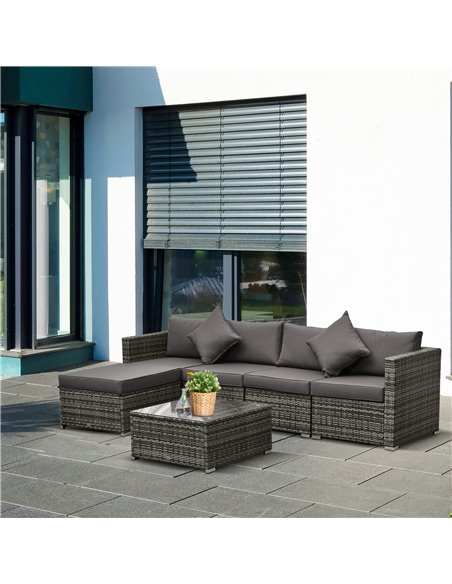 Outsunny 6 Pieces All-weather Rattan Corner Sofa Set with Coffee Table & Cushions, Mixed Grey - pic 15797 | FastDaddyshop