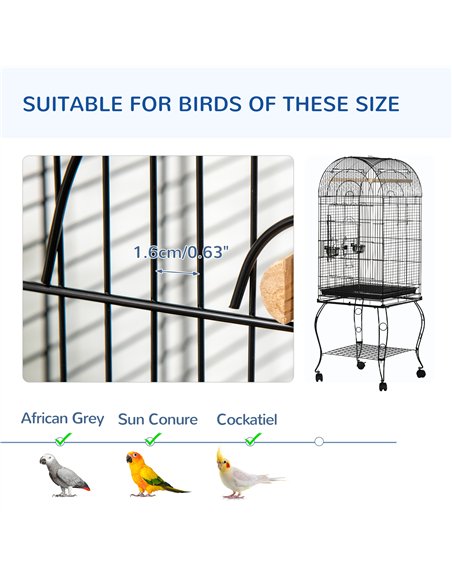 PawHut 1.53(m) Bird Cage, Pet Viary, Feeding Stand, with Wheels, Perch - pic 157970 | FastDaddyshop