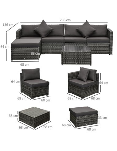 Outsunny 5-Seater Garden Patio Rattan Furniture Wicker Weave Conservatory Sofa Chairs Table Set Brown Aluminium Frame