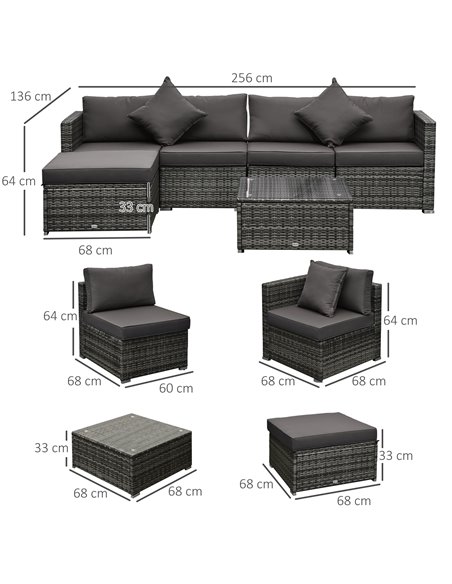 Outsunny 5-Seater Garden Patio Rattan Furniture Wicker Weave Conservatory Sofa Chairs Table Set Brown Aluminium Frame - pic 15798 | FastDaddyshop