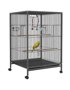 PawHut Bird Cage, Budgie Cage, with Rolling Stand, for Small Birds - Grey